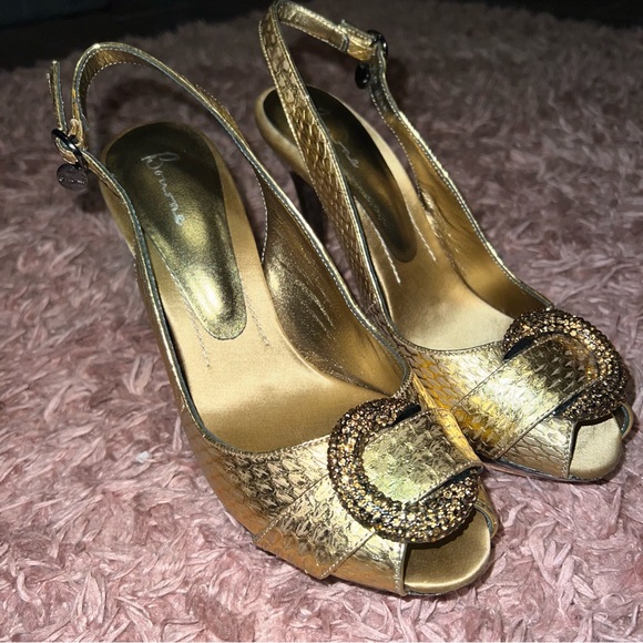 Bourne Bronze Gold Leather Slingback Peep-Toe Heels main image 3